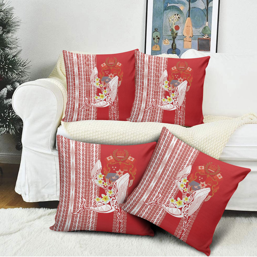 Swimming With Humpback Whales Season Tonga Pillow Cover Tongan Tofuaa Ngatu Pattern Red