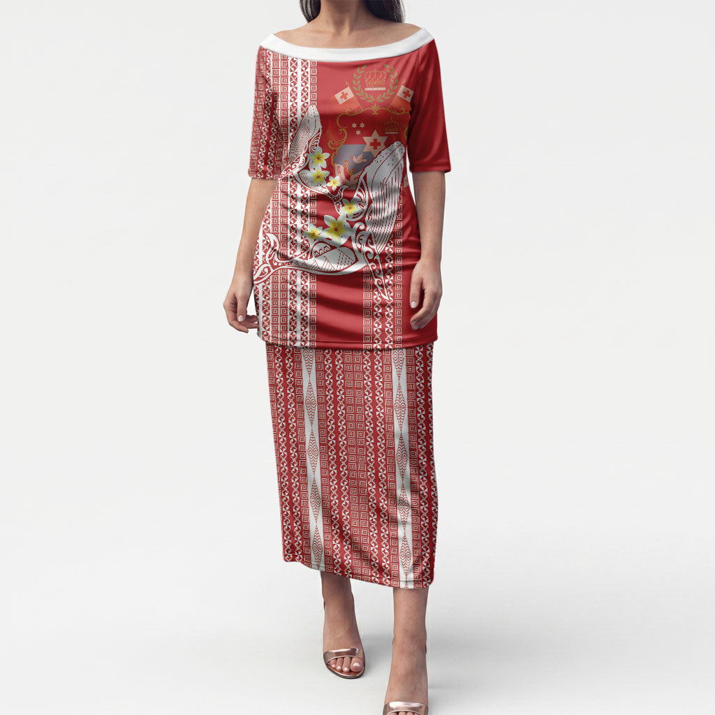 Swimming With Humpback Whales Season Tonga Puletasi Tongan Tofuaa Ngatu Pattern Red