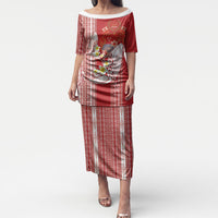 Swimming With Humpback Whales Season Tonga Puletasi Tongan Tofuaa Ngatu Pattern Red