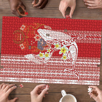 Swimming With Humpback Whales Season Tonga Puzzle Tongan Tofuaa Ngatu Pattern Red