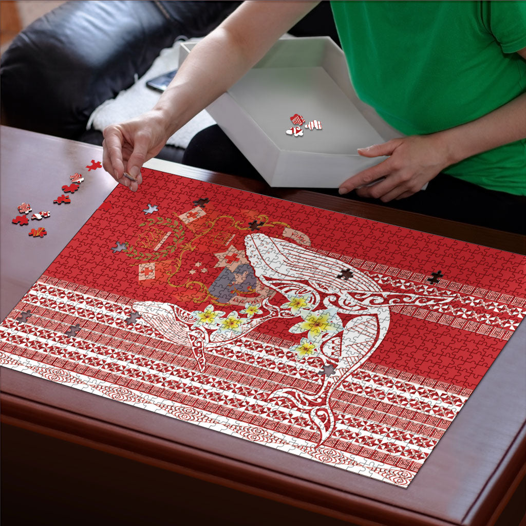 Swimming With Humpback Whales Season Tonga Puzzle Tongan Tofuaa Ngatu Pattern Red