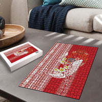 Swimming With Humpback Whales Season Tonga Puzzle Tongan Tofuaa Ngatu Pattern Red