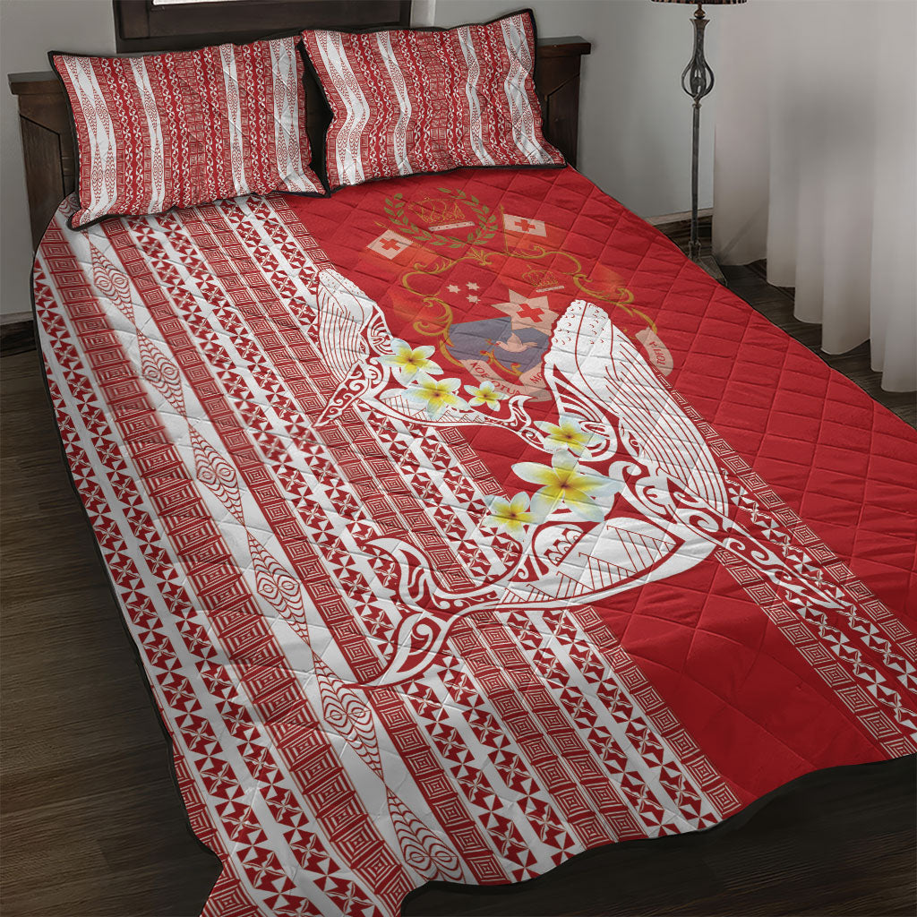 Swimming With Humpback Whales Season Tonga Quilt Bed Set Tongan Tofuaa Ngatu Pattern Red