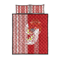 Swimming With Humpback Whales Season Tonga Quilt Bed Set Tongan Tofuaa Ngatu Pattern Red