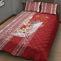 Swimming With Humpback Whales Season Tonga Quilt Bed Set Tongan Tofuaa Ngatu Pattern Red