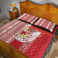 Swimming With Humpback Whales Season Tonga Quilt Bed Set Tongan Tofuaa Ngatu Pattern Red