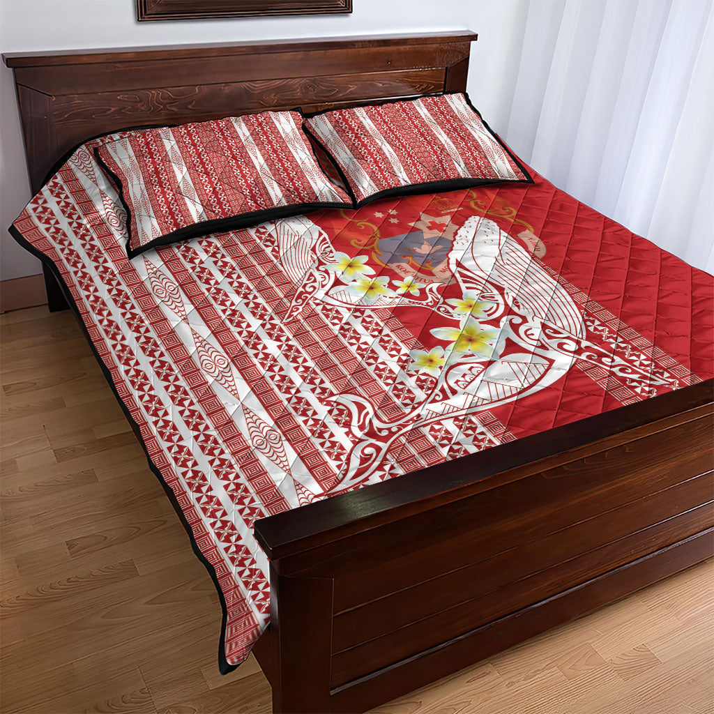 Swimming With Humpback Whales Season Tonga Quilt Bed Set Tongan Tofuaa Ngatu Pattern Red