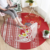 Swimming With Humpback Whales Season Tonga Round Carpet Tongan Tofuaa Ngatu Pattern Red