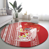 Swimming With Humpback Whales Season Tonga Round Carpet Tongan Tofuaa Ngatu Pattern Red
