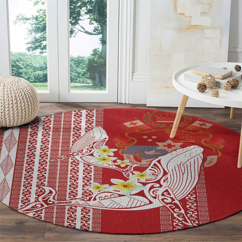 Swimming With Humpback Whales Season Tonga Round Carpet Tongan Tofuaa Ngatu Pattern Red