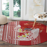 Swimming With Humpback Whales Season Tonga Round Carpet Tongan Tofuaa Ngatu Pattern Red