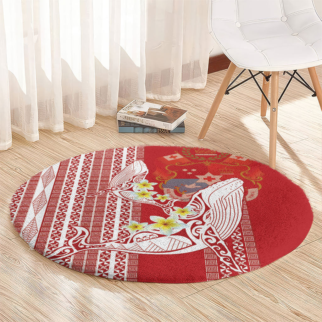 Swimming With Humpback Whales Season Tonga Round Carpet Tongan Tofuaa Ngatu Pattern Red