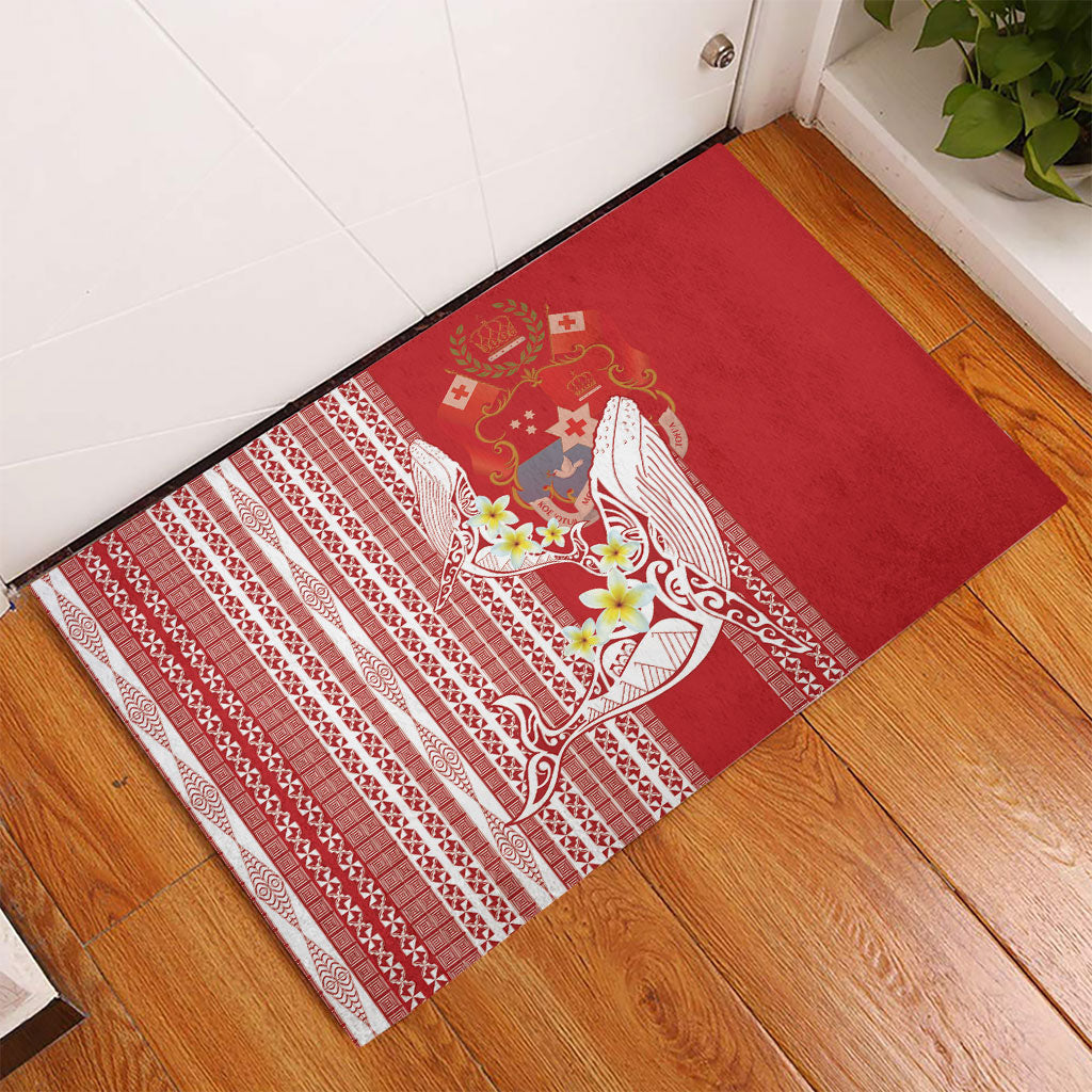 Swimming With Humpback Whales Season Tonga Rubber Doormat Tongan Tofuaa Ngatu Pattern Red