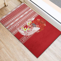 Swimming With Humpback Whales Season Tonga Rubber Doormat Tongan Tofuaa Ngatu Pattern Red