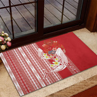 Swimming With Humpback Whales Season Tonga Rubber Doormat Tongan Tofuaa Ngatu Pattern Red