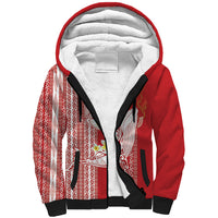 Swimming With Humpback Whales Season Tonga Sherpa Hoodie Tongan Tofuaa Ngatu Pattern Red