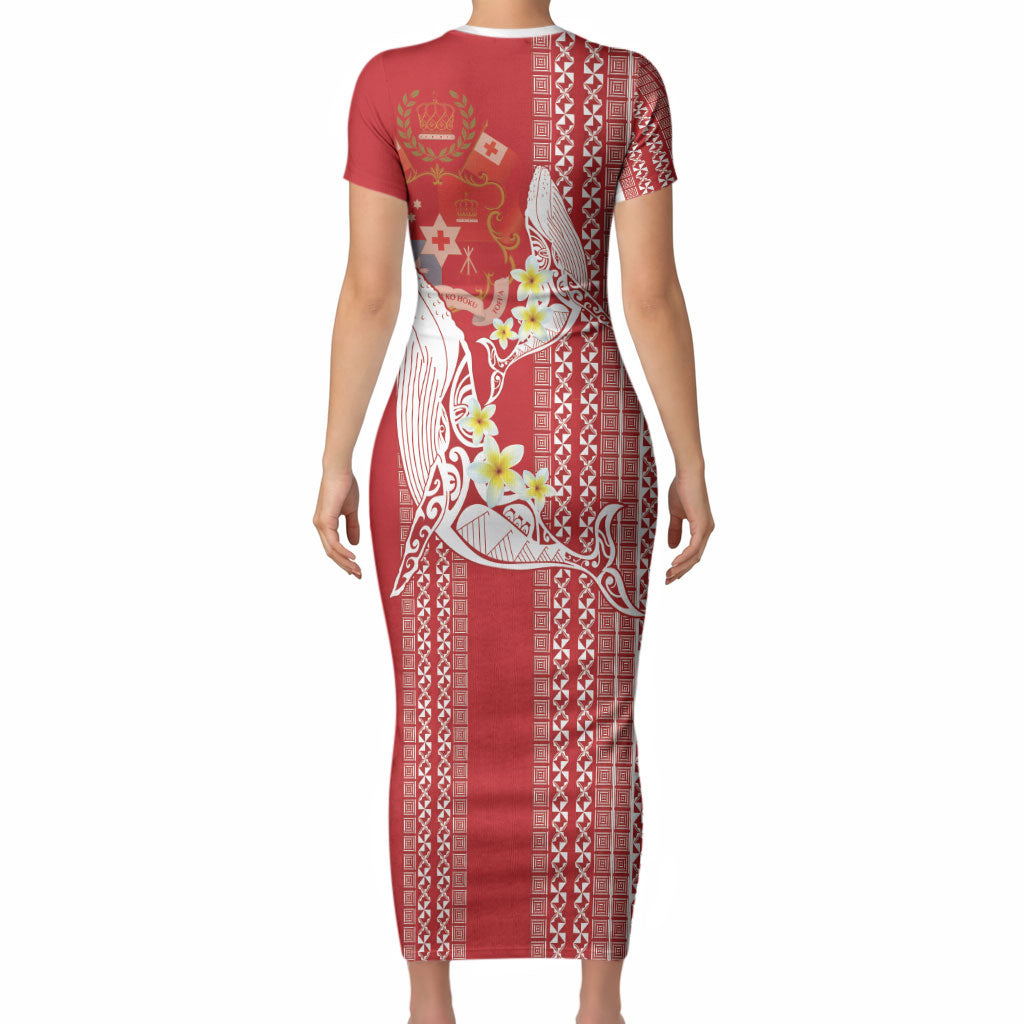 Swimming With Humpback Whales Season Tonga Short Sleeve Bodycon Dress Tongan Tofuaa Ngatu Pattern Red