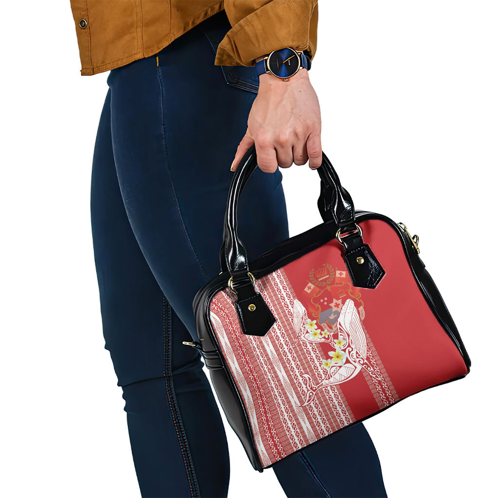 Swimming With Humpback Whales Season Tonga Shoulder Handbag Tongan Tofuaa Ngatu Pattern Red