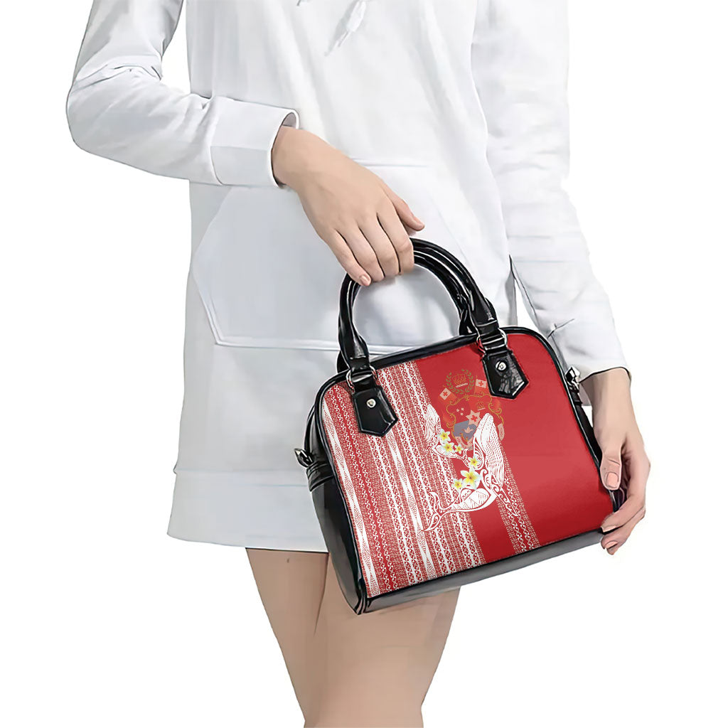 Swimming With Humpback Whales Season Tonga Shoulder Handbag Tongan Tofuaa Ngatu Pattern Red