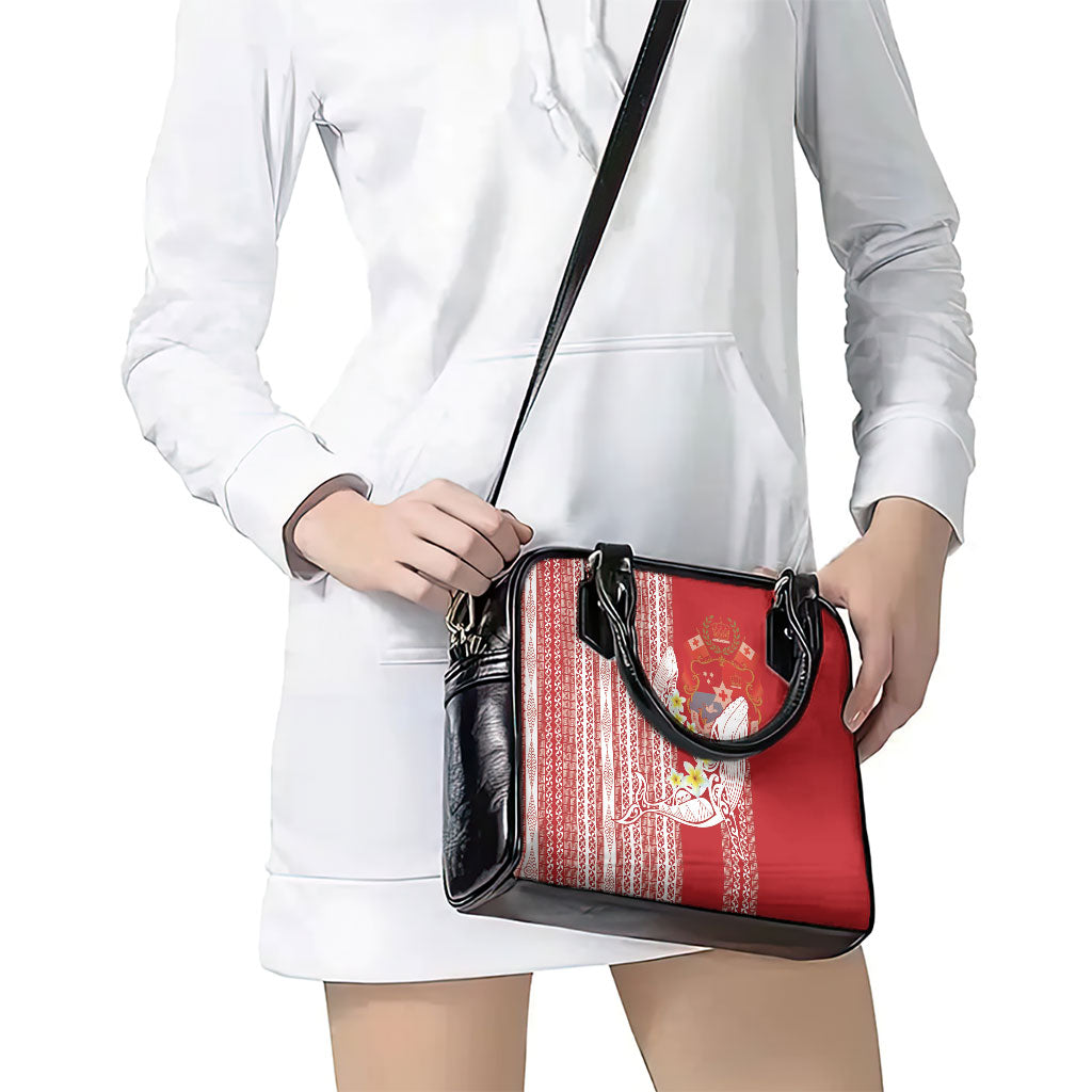 Swimming With Humpback Whales Season Tonga Shoulder Handbag Tongan Tofuaa Ngatu Pattern Red