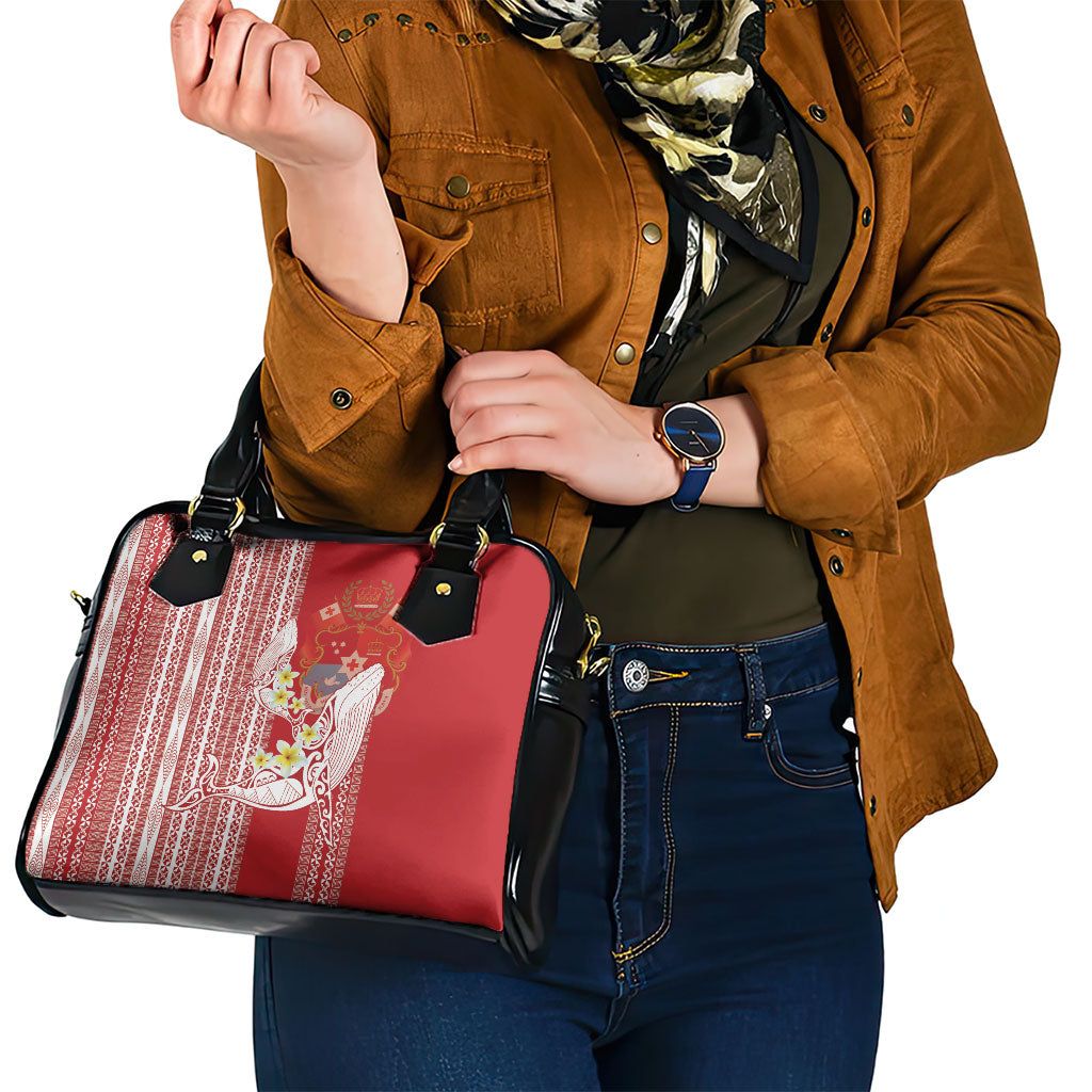 Swimming With Humpback Whales Season Tonga Shoulder Handbag Tongan Tofuaa Ngatu Pattern Red