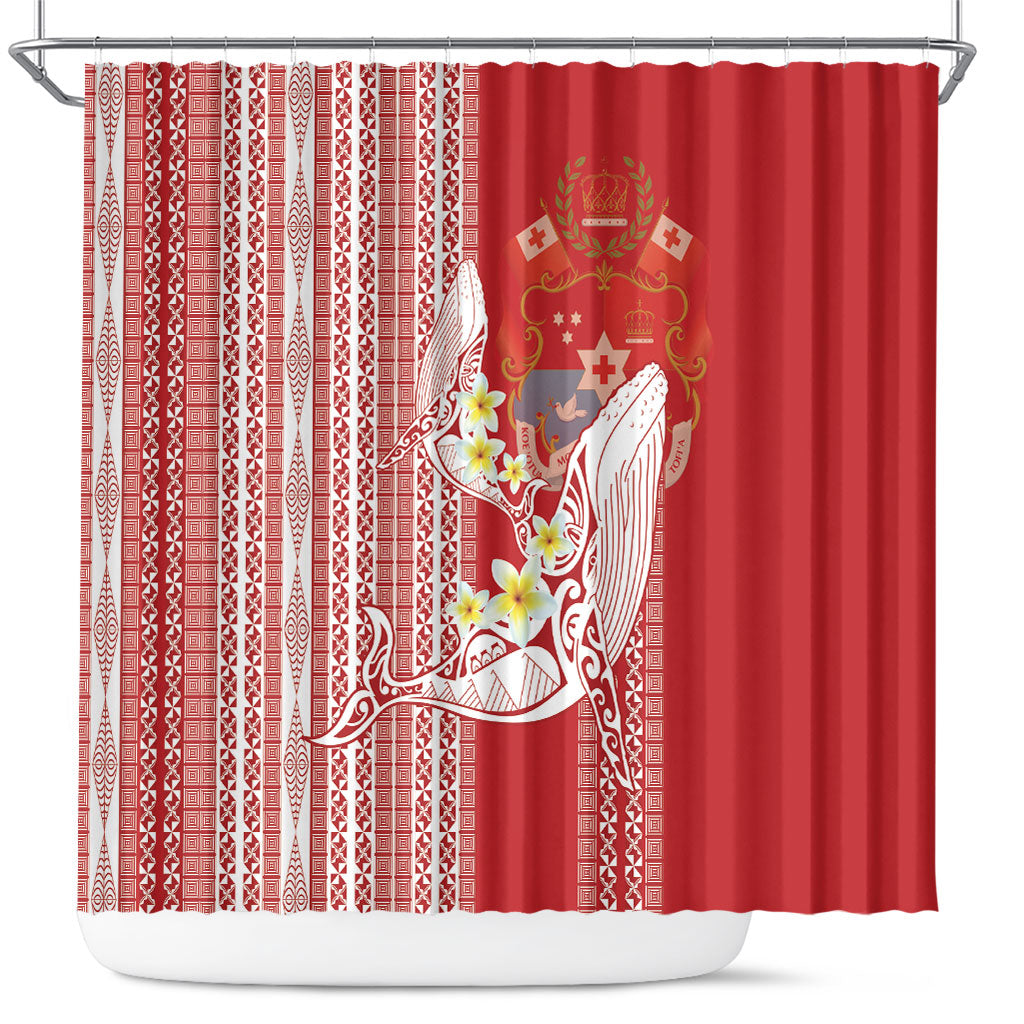 Swimming With Humpback Whales Season Tonga Shower Curtain Tongan Tofuaa Ngatu Pattern Red
