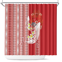 Swimming With Humpback Whales Season Tonga Shower Curtain Tongan Tofuaa Ngatu Pattern Red