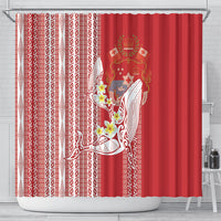 Swimming With Humpback Whales Season Tonga Shower Curtain Tongan Tofuaa Ngatu Pattern Red