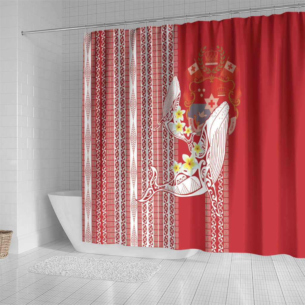 Swimming With Humpback Whales Season Tonga Shower Curtain Tongan Tofuaa Ngatu Pattern Red
