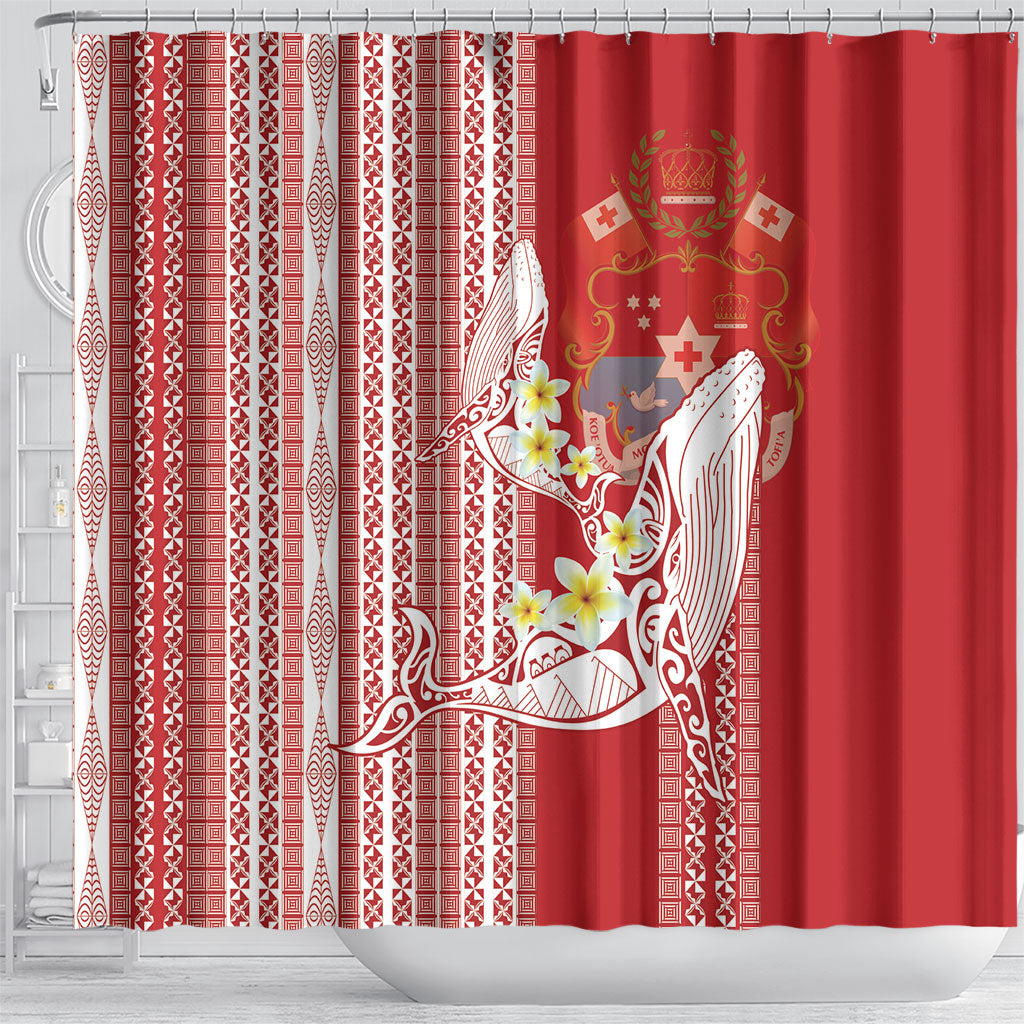 Swimming With Humpback Whales Season Tonga Shower Curtain Tongan Tofuaa Ngatu Pattern Red