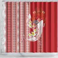 Swimming With Humpback Whales Season Tonga Shower Curtain Tongan Tofuaa Ngatu Pattern Red