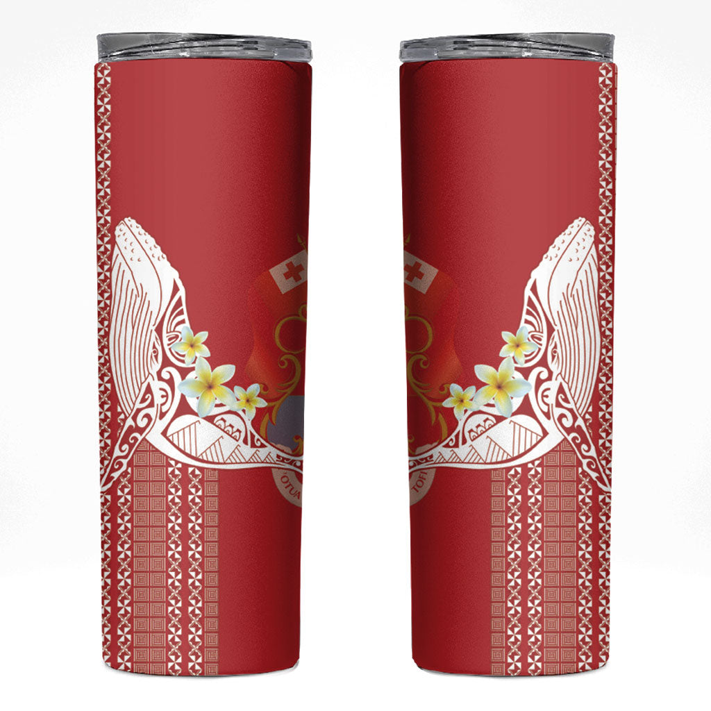 Swimming With Humpback Whales Season Tonga Skinny Tumbler Tongan Tofuaa Ngatu Pattern Red