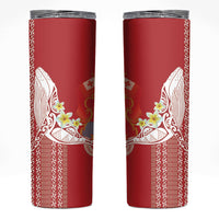 Swimming With Humpback Whales Season Tonga Skinny Tumbler Tongan Tofuaa Ngatu Pattern Red