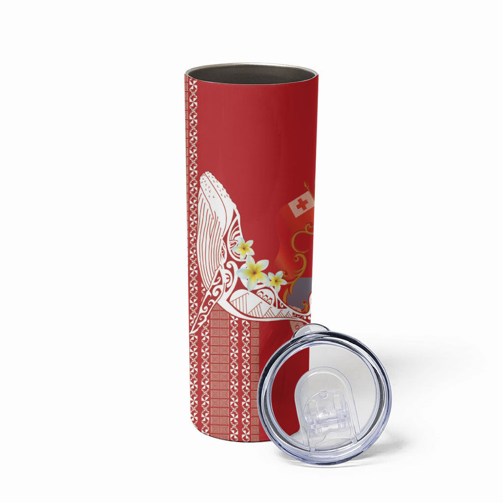 Swimming With Humpback Whales Season Tonga Skinny Tumbler Tongan Tofuaa Ngatu Pattern Red