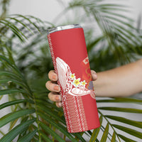 Swimming With Humpback Whales Season Tonga Skinny Tumbler Tongan Tofuaa Ngatu Pattern Red
