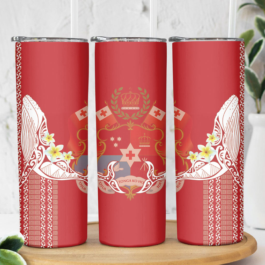 Swimming With Humpback Whales Season Tonga Skinny Tumbler Tongan Tofuaa Ngatu Pattern Red