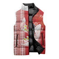 Swimming With Humpback Whales Season Tonga Sleeveless Puffer Jacket Tongan Tofuaa Ngatu Pattern Red