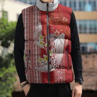Swimming With Humpback Whales Season Tonga Sleeveless Puffer Jacket Tongan Tofuaa Ngatu Pattern Red