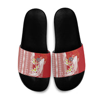Swimming With Humpback Whales Season Tonga Slide Sandals Tongan Tofuaa Ngatu Pattern Red
