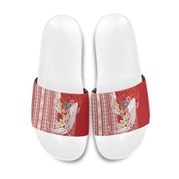 Swimming With Humpback Whales Season Tonga Slide Sandals Tongan Tofuaa Ngatu Pattern Red