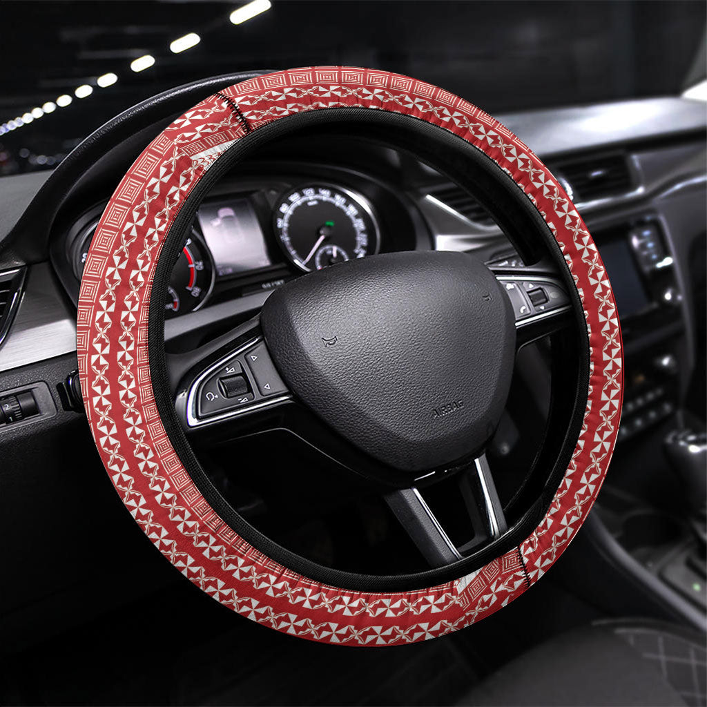 Swimming With Humpback Whales Season Tonga Steering Wheel Cover Tongan Tofuaa Ngatu Pattern Red