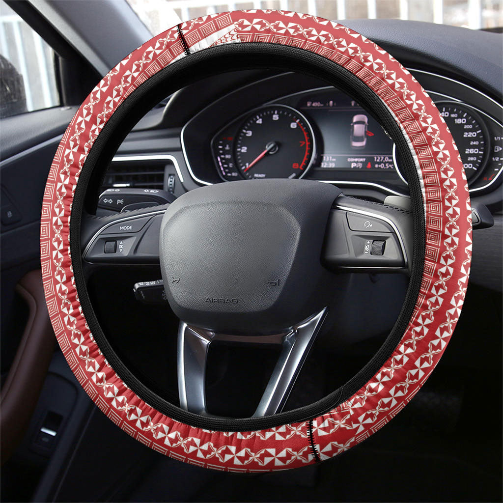 Swimming With Humpback Whales Season Tonga Steering Wheel Cover Tongan Tofuaa Ngatu Pattern Red