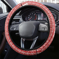 Swimming With Humpback Whales Season Tonga Steering Wheel Cover Tongan Tofuaa Ngatu Pattern Red