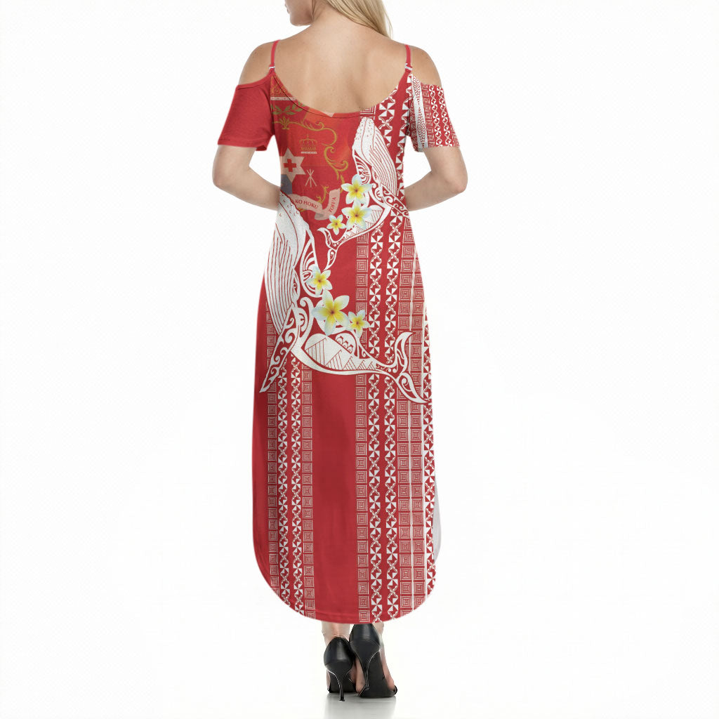 Swimming With Humpback Whales Season Tonga Summer Maxi Dress Tongan Tofuaa Ngatu Pattern Red