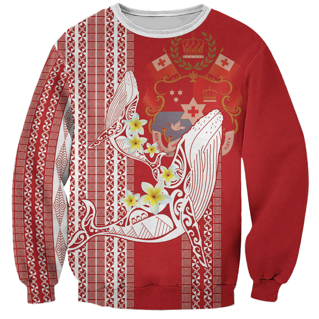Swimming With Humpback Whales Season Tonga Sweatshirt Tongan Tofuaa Ngatu Pattern Red