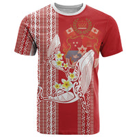 Swimming With Humpback Whales Season Tonga T Shirt Tongan Tofuaa Ngatu Pattern Red