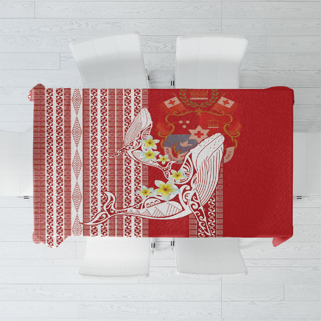 Swimming With Humpback Whales Season Tonga Tablecloth Tongan Tofuaa Ngatu Pattern Red