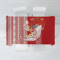 Swimming With Humpback Whales Season Tonga Tablecloth Tongan Tofuaa Ngatu Pattern Red
