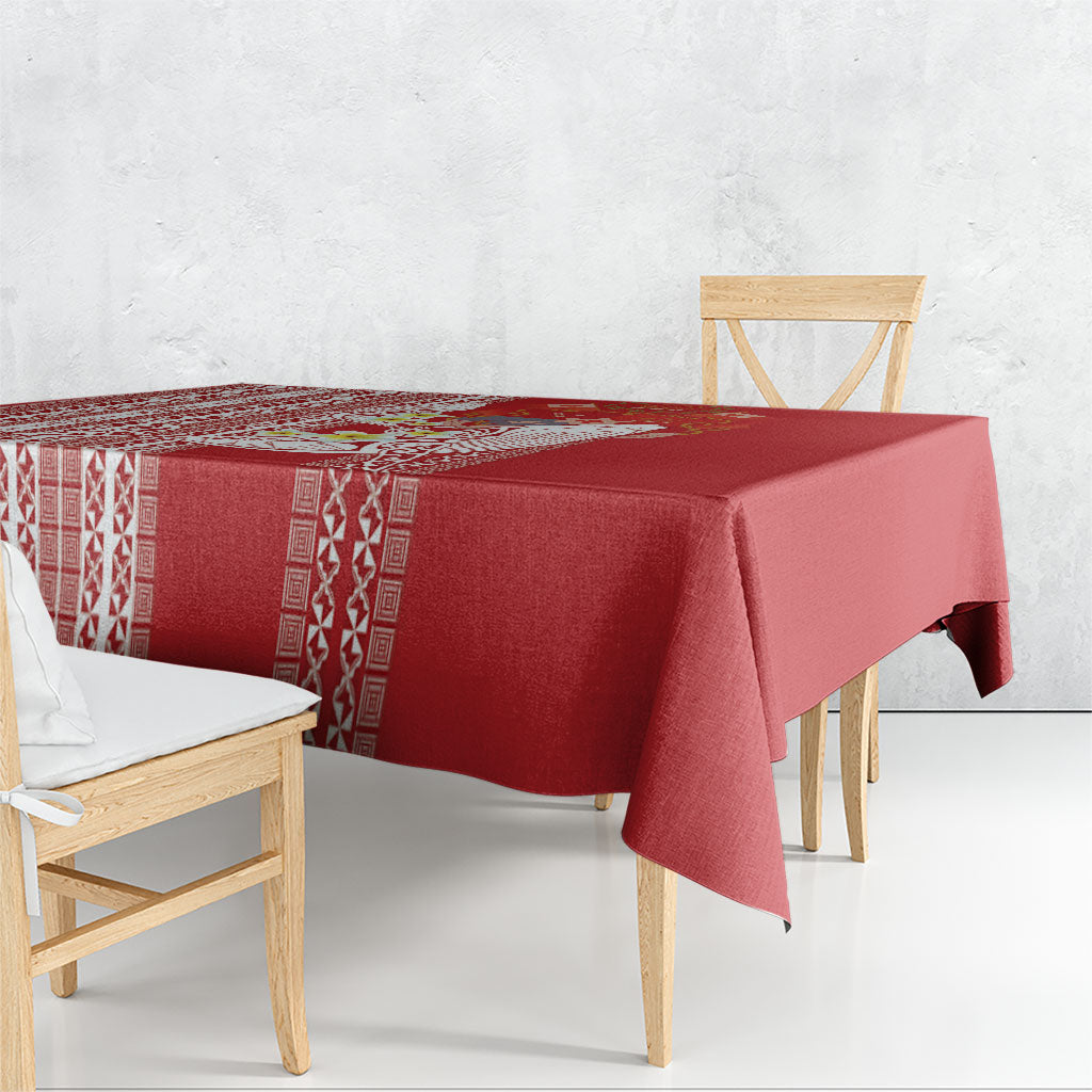 Swimming With Humpback Whales Season Tonga Tablecloth Tongan Tofuaa Ngatu Pattern Red