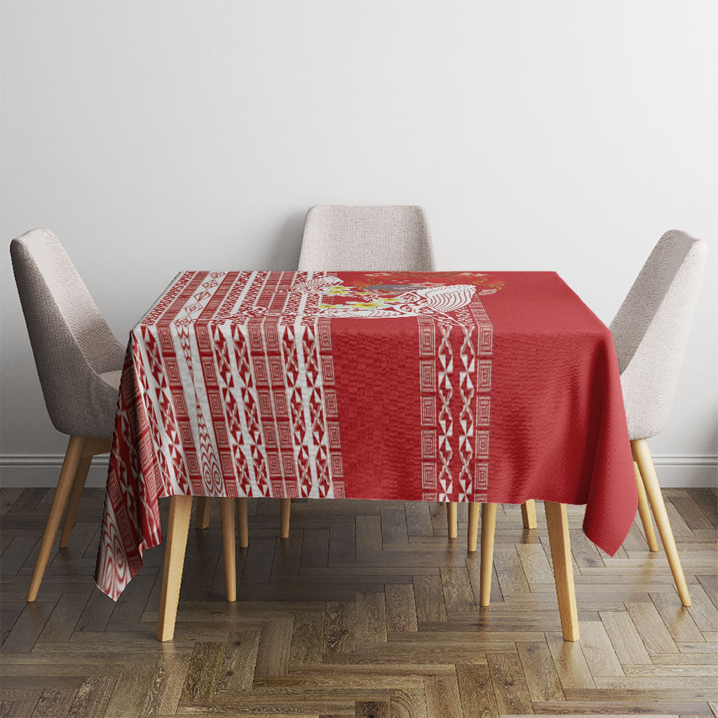 Swimming With Humpback Whales Season Tonga Tablecloth Tongan Tofuaa Ngatu Pattern Red